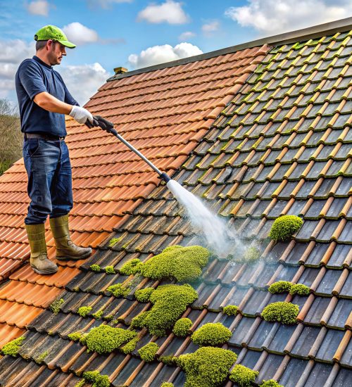 cleaner-with-pressure-washer-roof-house-cleaning-roof-tiles-removing-moss-weed cleaner-with-pressure-washer-roof-house-cleaning-roof-tiles-removing-moss-weed